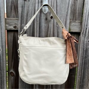 Large Leather Coach Zoe Hobo Bag in cream/ivory